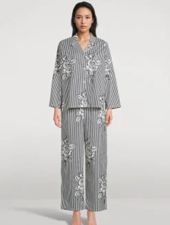 402 Long Pajama Set In Pinstripe Rose Navy