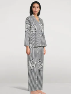 402 Long Pajama Set In Pinstripe Rose Navy