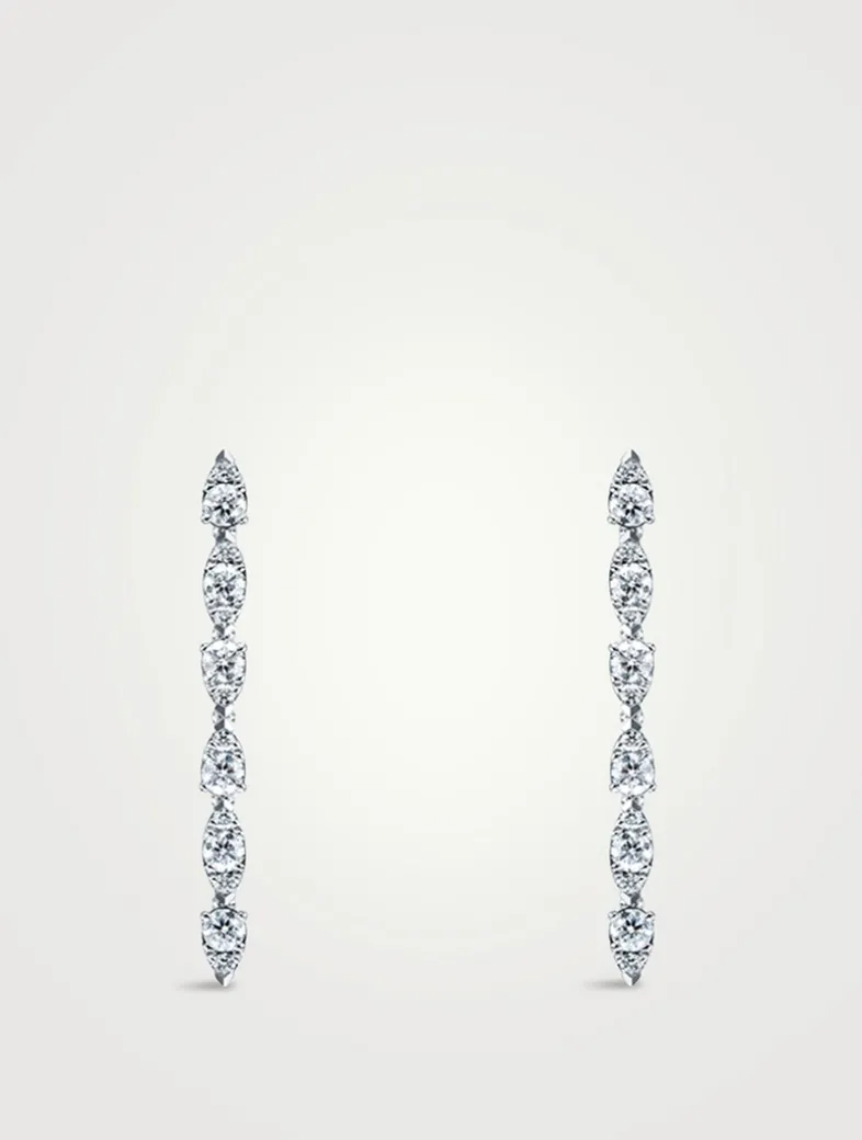 Aerial 18K White Gold Dewdrop Stiletto Earrings With Diamonds