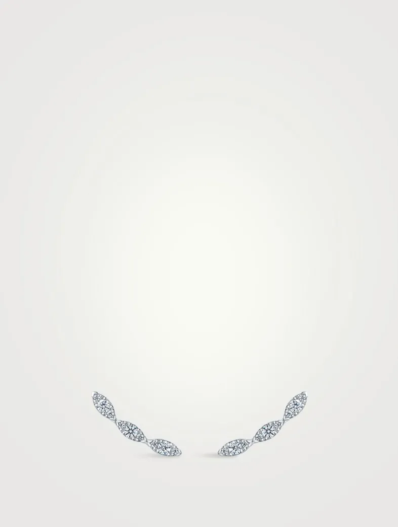 Aerial 18K White Gold Marquise Ear Climbers With Diamonds