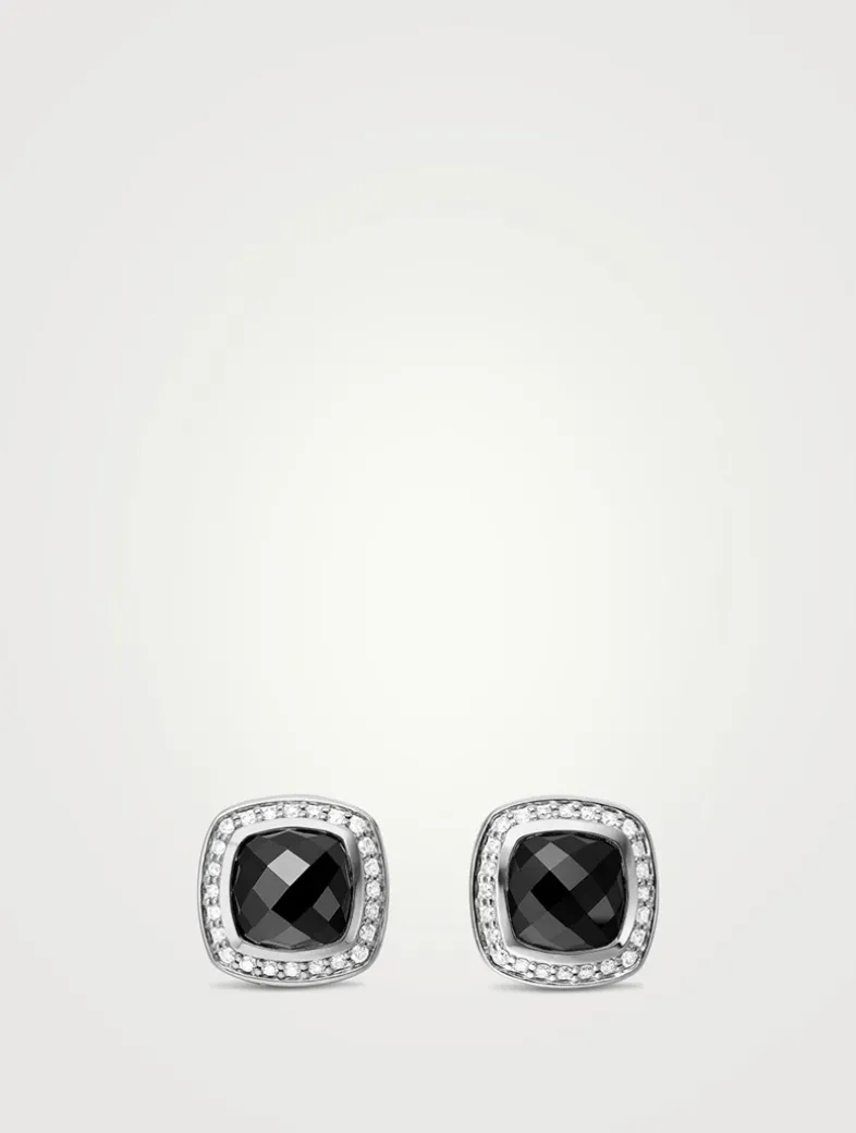 Albion® Stud Earrings In Sterling Silver With Black Onyx And Diamonds, 7mm