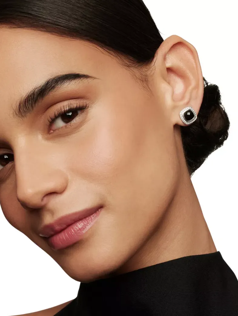 Albion® Stud Earrings In Sterling Silver With Black Onyx And Diamonds, 7mm
