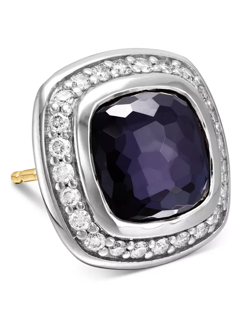 Albion® Stud Earrings In Sterling Silver With Black Onyx And Diamonds, 7mm