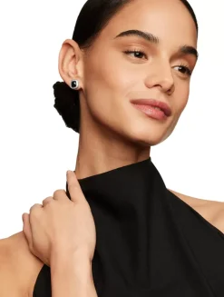 Albion® Stud Earrings In Sterling Silver With Black Onyx And Diamonds, 7mm