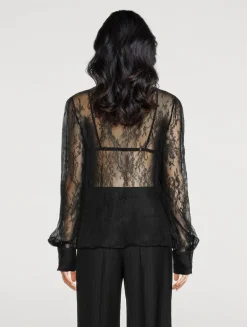 All Over Lace Tie-Neck Blouse
