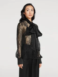 All Over Lace Tie-Neck Blouse