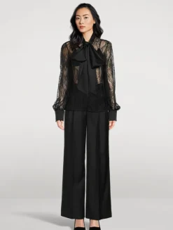 All Over Lace Tie-Neck Blouse