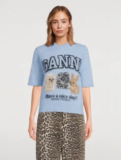 Alpaca-Blend Animals Jacquard T-Shirt