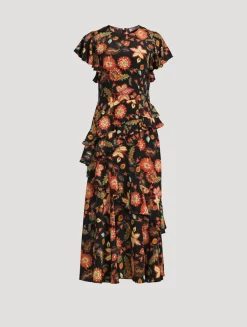 Amaia Ruffled Silk Midi Dress In Floral Print