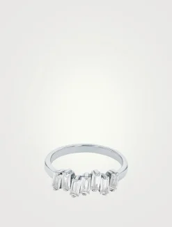 Amalfi 14K White Gold Uneven Band Ring With White Topaz