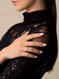 Amalfi 14K White Gold Uneven Band Ring With White Topaz