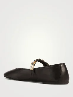 Amarissa Embellished Leather Mary Jane Ballet Flats