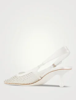 Amel Crystal Mesh And Satin Slingback Pumps