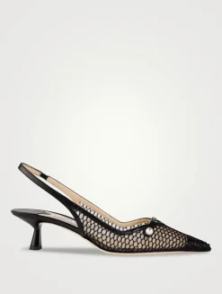 Amita Mesh Leather Slingback Pumps