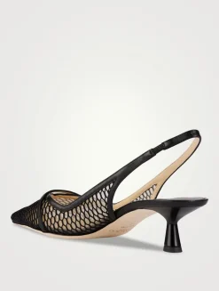 Amita Mesh Leather Slingback Pumps