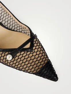 Amita Mesh Leather Slingback Pumps