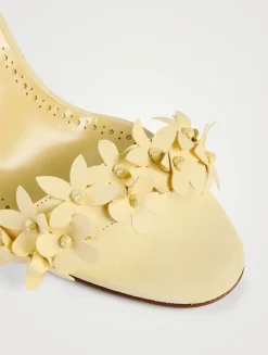 Anista Floral-Appliqué Leather Ankle-Tie Sandals