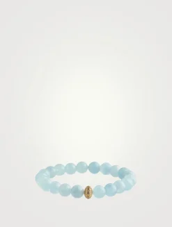 Aquamarine Beaded Bracelet With 14K Gold Diamond Rondelle