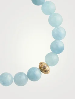 Aquamarine Beaded Bracelet With 14K Gold Diamond Rondelle