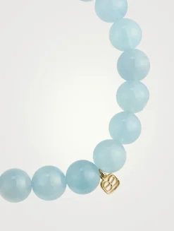 Aquamarine Beaded Bracelet With 14K Gold Diamond Rondelle