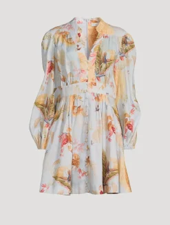 Ascension Linen Mini Dress In Floral Print