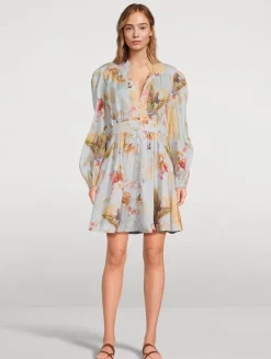Ascension Linen Mini Dress In Floral Print
