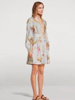 Ascension Linen Mini Dress In Floral Print