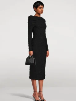 Asymmetric Cloqué Midi Dress