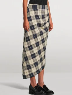 Asymmetric Midi Skirt In Plaid Print