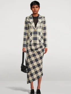 Asymmetric Midi Skirt In Plaid Print