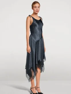 Asymmetric Satin Midi Dress