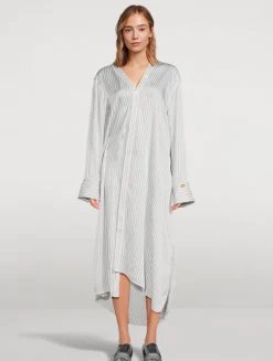 Asymmetric Shirt Dress In Stripe Print