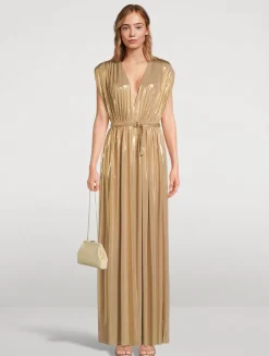 Athena Belted Lamé Gown