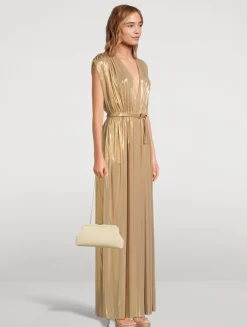 Athena Belted Lamé Gown