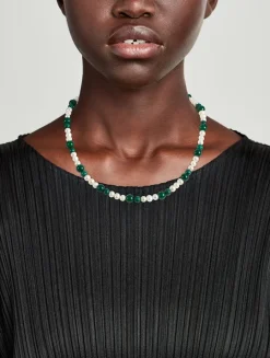 Aventurine And Malachite Pearl Necklace