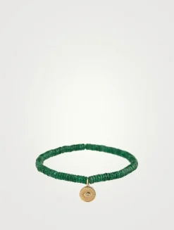 Aventurine Beaded Bracelet With Gold Diamond Eye Coin Charm