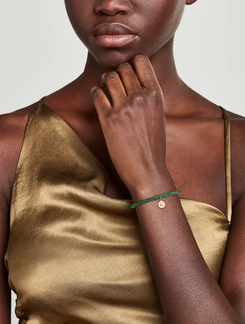 Aventurine Beaded Bracelet With Gold Diamond Eye Coin Charm