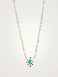 Aztec 14K Gold Micro Starburst Necklace With Turquoise