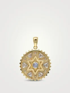 Aztec 14K Gold Star of David Trillion Medallion Pendant With Moonstone And Topaz