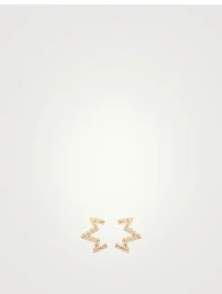 Aztec 14K Gold Starburst Zig Zag Stud Earrings With Diamonds
