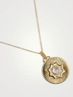 Aztec Rickie 14K Gold Moonstone Ripple Star Medallion Necklace