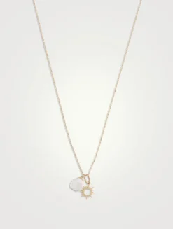 Aztec Sun 14K Gold Chain Necklace With Pearl