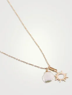Aztec Sun 14K Gold Chain Necklace With Pearl