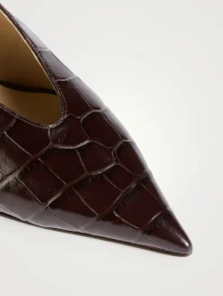 Babouche Croc-Embossed Leather Pumps