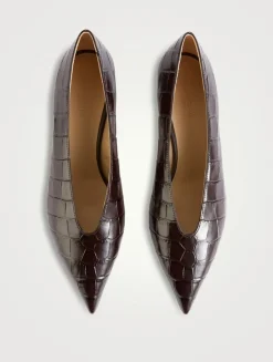 Babouche Croc-Embossed Leather Pumps