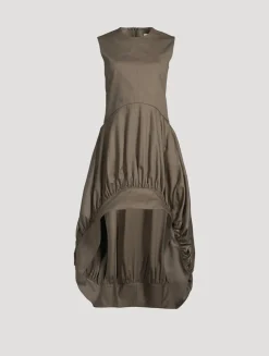 Balloon-Hem Cotton Twill Dress