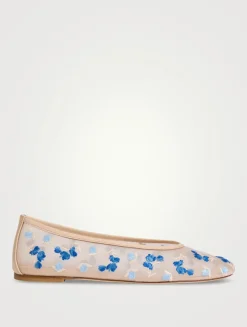 Bareitall Floral-Embroidered Mesh Ballet Flats