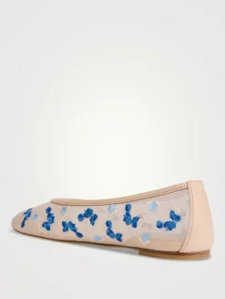 Bareitall Floral-Embroidered Mesh Ballet Flats