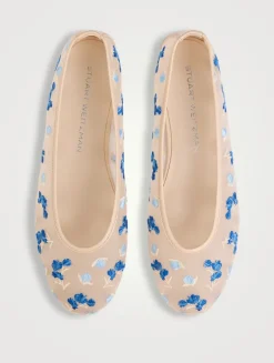 Bareitall Floral-Embroidered Mesh Ballet Flats