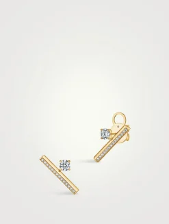 Barre 18K Gold Floating Single Diamond Pavé Climber Earrings